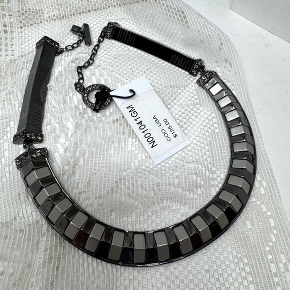 Black & White Geometric Statement Necklace With Adjustable Chain & Crystal Accen - Picture 7 of 9